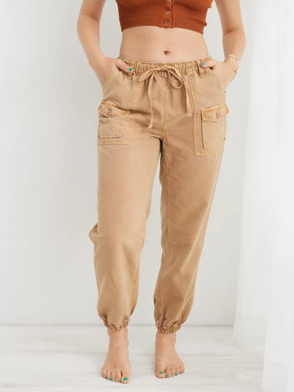 Aerie Double Pocket Utility Jogger Pants Size XS in Artifact Tan - Picture 8 of 12